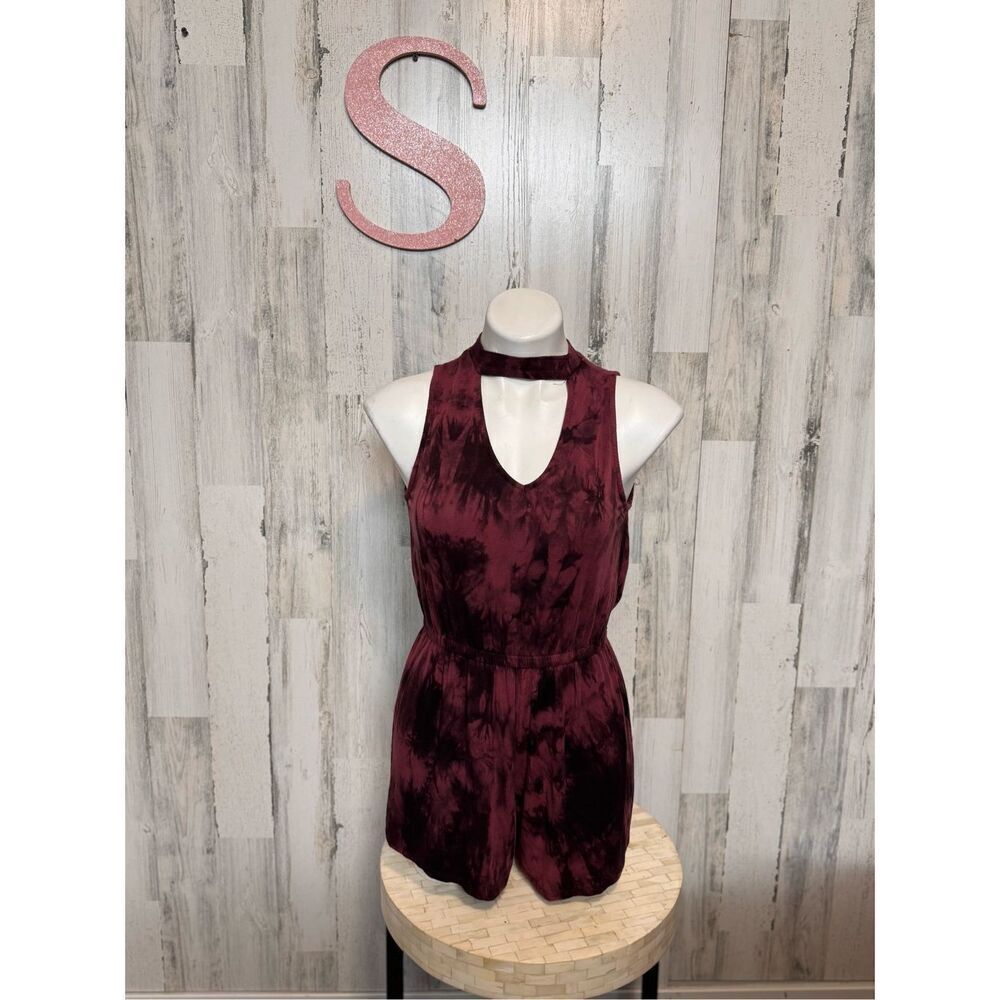 Ginger G Maroon Tie Dye Mock Neck Keyhole Romper Size SMALL